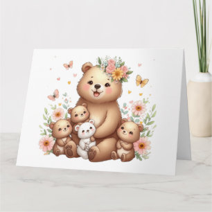 Schattig mama beer met vier welpen kaart
