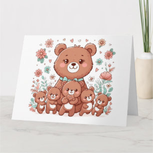 Schattig mama beer met vijf welpen kaart