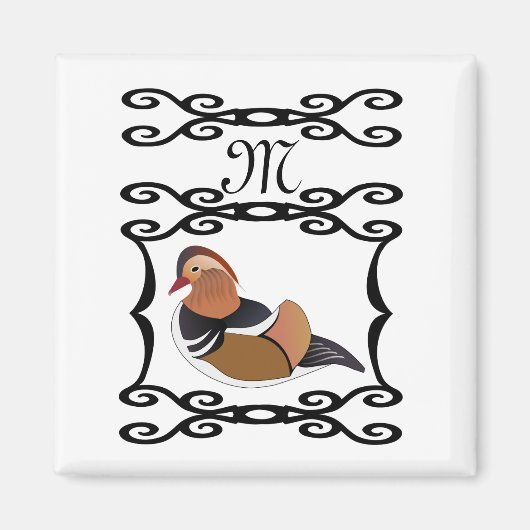 Schattig Mandarijn Eend Cartoon Monogram Magneet (Voorkant)