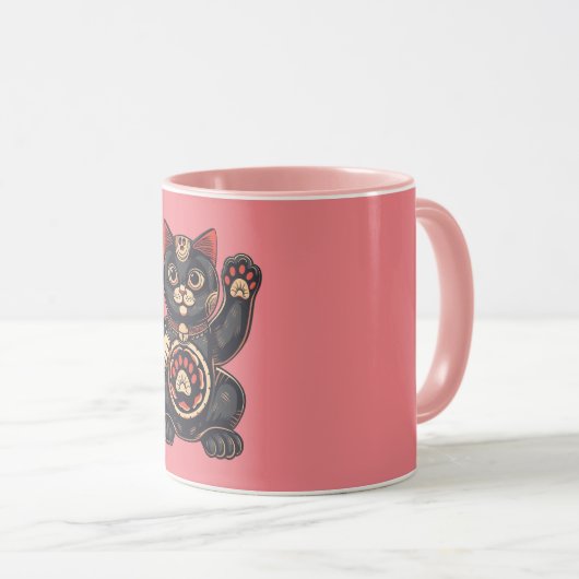 schattig Maneki Neko kat print getekend Japans Mok (Voorkant rechts)