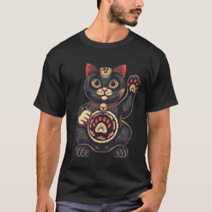 schattig Maneki Neko kat print getekend Japans T-shirt