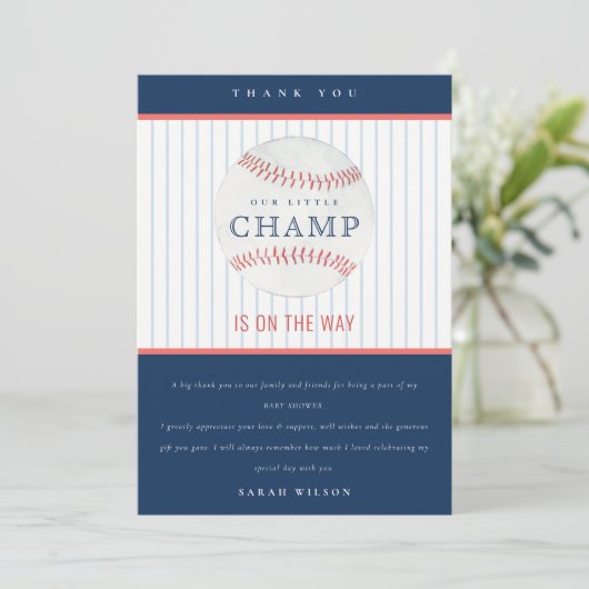 Schattig marine onze kleine kampioen honkbal baby bedankkaart (Staand voorkant)