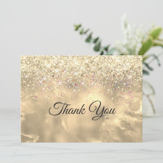 Schattig marmer kunst gouden faux glitter bedankkaart (Staand voorkant)