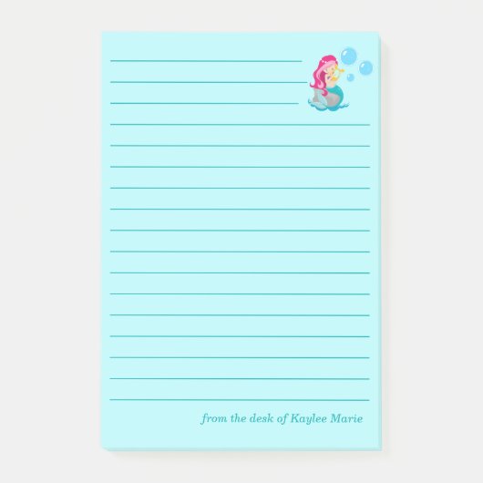 Schattig Meerminnetje Aangepaste Teal Omrande Stra Post-it® Notes (Voorkant)