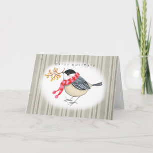 Schattig Meesje met rode sjaal Prettige Feestdagen Kaart