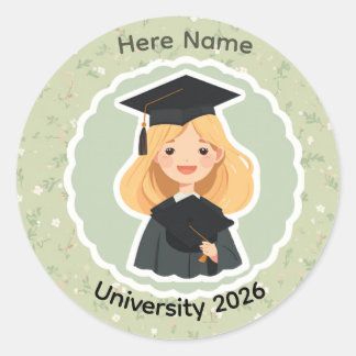 Schattig meisje afstudeersticker ronde sticker