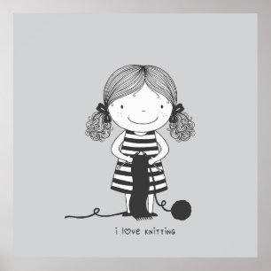 Schattig Meisje dat Brei I Love Breien Poster