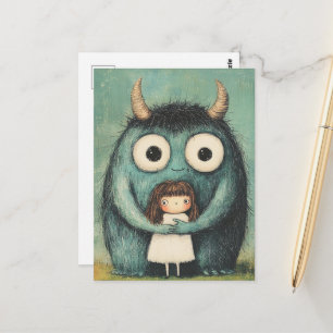 Schattig meisje en haar monsterlijke vriend fantas briefkaart