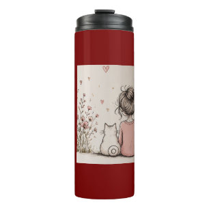 Schattig meisje en kat thermosbeker