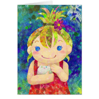 schattig meisje en witte gunia varken