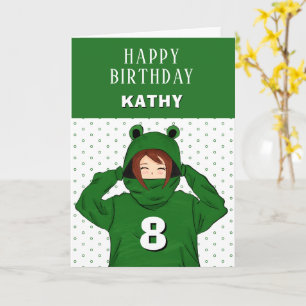Schattig meisje groene kikker hoodie tekening verj kaart
