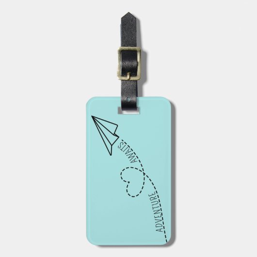 Schattig meisje hart papier vliegtuig avontuur wac bagagelabel (Voorkant verticaal)