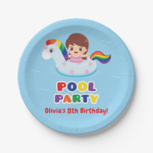Schattig Meisje in Eenhoring Drijver Kinderfeestje Papieren Bordje