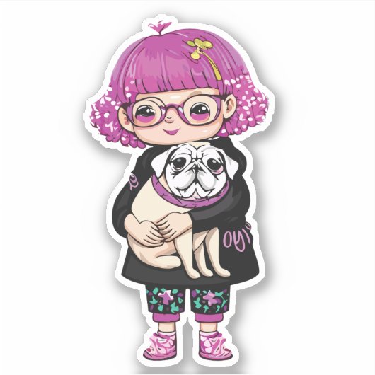 Schattig meisje knuffelen een tas sticker (Voorkant)