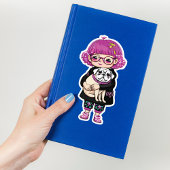 Schattig meisje knuffelen een tas sticker