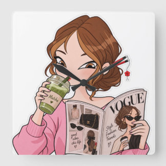 Schattig Meisje Matcha Mode Esthetisch Vierkant Wa Vierkante Klok