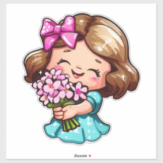 schattig meisje met bloemen sticker