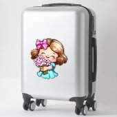 schattig meisje met bloemen sticker (Koffer)