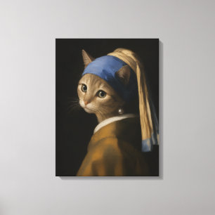 Schattig Meisje Met Een Parel Oorbel Kat Cartoon K Canvas Afdruk