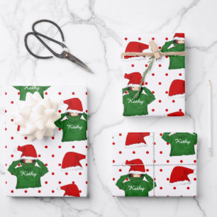 Schattig Meisje met Groene Hoodie Kerstman Hoed Ke Inpakpapier Vel