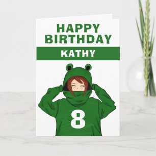 Schattig Meisje met Groene Kikker Hoodie Tekening Kaart