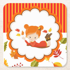 Schattig meisje met handschilderingen vierkante kartonnen onderzetter