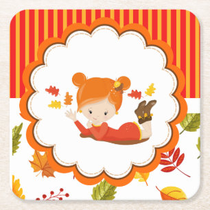 Schattig meisje met handschilderingen vierkante kartonnen onderzetter