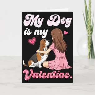 Schattig meisje met hond is valentine basset hound kaart