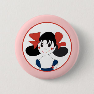 Schattig Meisje met Rode Strikken Kinder Illustrat Ronde Button 5,7 Cm
