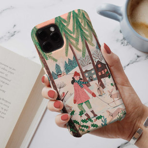 Schattig Meisje op Schommel Roze Groen Geïllustree iPhone 13 Hoesje