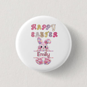 Schattig meisje personaliseer Happy Pasen Konijn Ronde Button 3,2 Cm