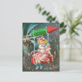 Schattig Meisje Swing Bottle Raket Firecracker Briefkaart (Staand voorkant)