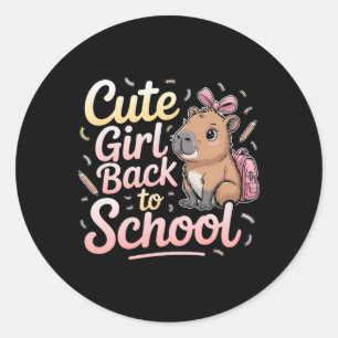 Schattig Meisje Terug Naar School Capybara Eerste Ronde Sticker
