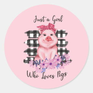 schattig meisje varken dierenvriend Classic Ronde  Sticker
