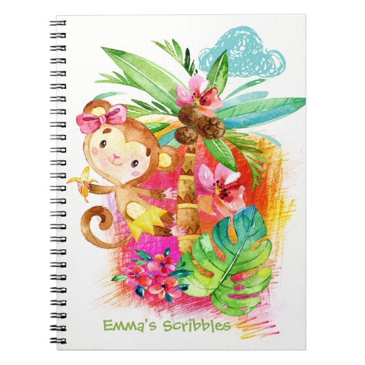 Schattig meisjesaapje klimt in boom notitieboek (Voorkant)