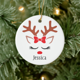 Schattig meisjesachtig Kerstrendier rode neus wimp Keramisch Ornament