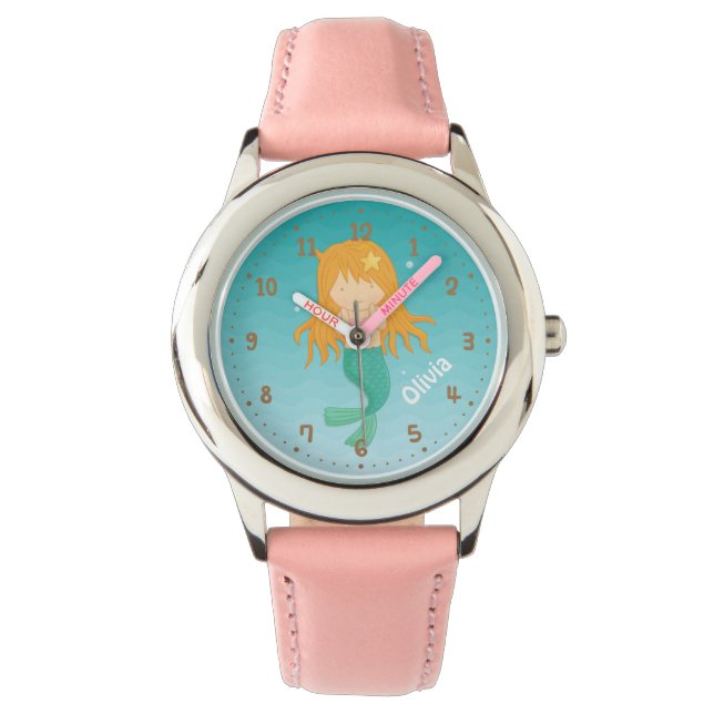 Schattig Mermaid Meisje Gepersonaliseerde Meisjes  Horloge (Voorkant)