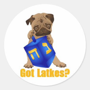 Schattig met latkes? Hankukkah Pug Puppy & Dreidel Ronde Sticker