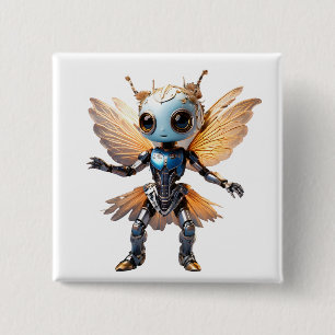 Schattig Middenmeisje Dansende Robot Pixie Vierkante Button 5,1 Cm