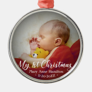 Schattig Mijn Eerste Kerstmis Pasgeboren Baby Foto Metalen Ornament