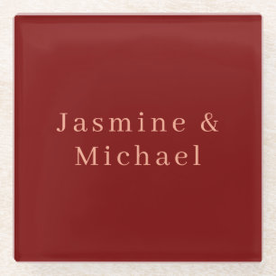 Schattig Minimalistisch Diep Rood & Perzik Eigen N Glazen Onderzetter