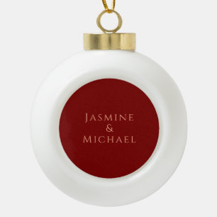 Schattig Minimalistisch Diep Rood & Perzik Eigen N Keramische Bal Ornament