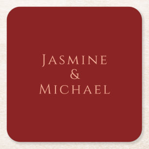 Schattig Minimalistisch Diep Rood & Perzik Eigen N Vierkante Kartonnen Onderzetter