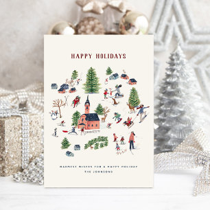 Schattig minimalistisch Noordse winterdorp Kerstmi Feestdagen Kaart