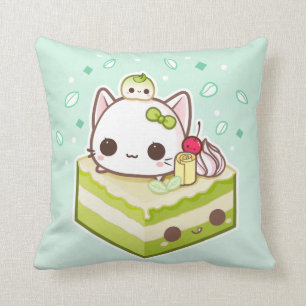 Schattig mochi poesje met kawaii groene theecake kussen