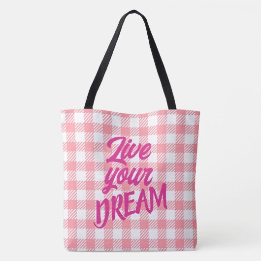 Schattig Modern Meisje Wit Roze Gingham Plaid Draagtas (Achterkant)