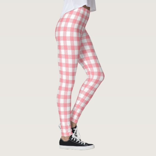 Schattig Modern Meisje Wit Roze Gingham Plaid Leggings (Rechts)