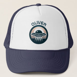 Schattig modern minimalistisch UFO bij zonsonderga Trucker Pet
