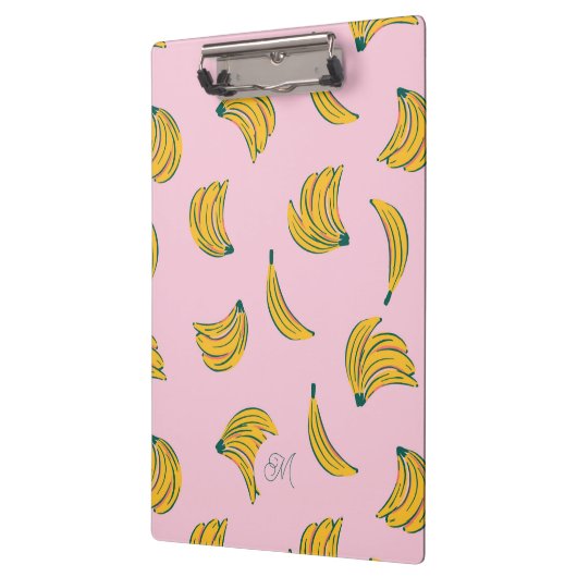 Schattig Monogram Gele Bananen in Roze Achtergrond Klembord (Links)