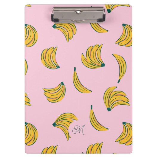 Schattig Monogram Gele Bananen in Roze Achtergrond Klembord (Voorkant)